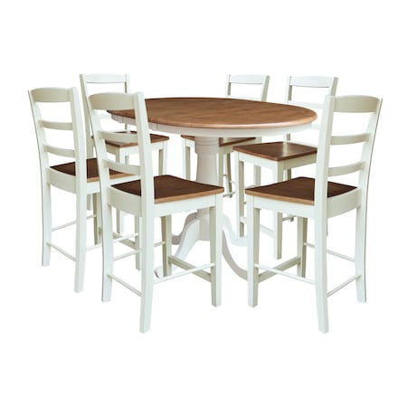 Whitewood Industries Rectangular Fixed Top Extension Pedestal Dining Table W/ 6 Counter Height Stools, 36 in W, 48 in H K79-36RXT-6B-S402-6