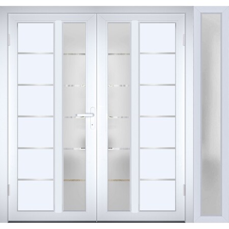 Vdomdoors Front Exterior Prehung Metal-Plastic Double Doors / MANUX 8088 White Silk / Sidelite Exterior Windo MANUX8088DEXD-WS-RH-W72+16xH80