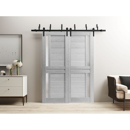 Sartodoors Slab Barn Door Panel 18 x 80in, Veregio 7288 Light Grey Oak W/ Frosted Glass, Pocket Closet Sliding VEREGIO7288S-OAK-18