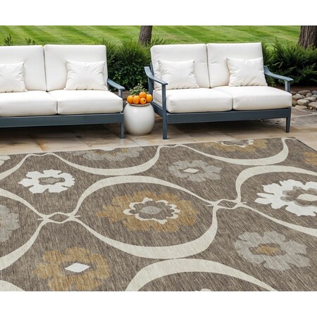 Homeroots 9' X 12' Brown Beige And Taupe Medallion Washable Indoor Outdoor Area Rug 589600