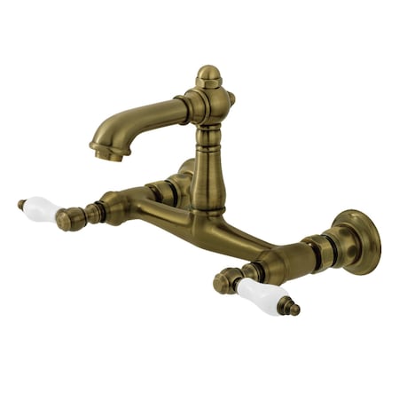 Kingston Brass Double-Handle Wall Mount Bathroom Faucet, Antique Brass KS7253PL