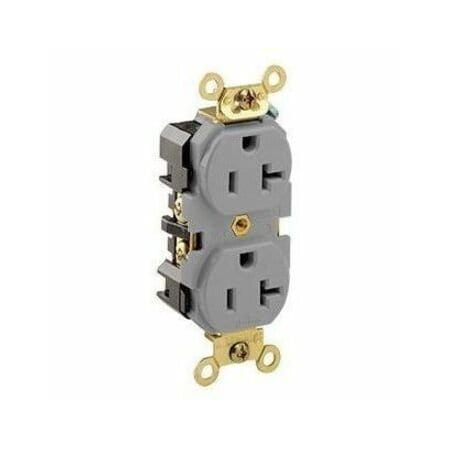 Leviton Straight Blade Receptacle, 5-20R, 20 A, 125V AC, 2 Pole, 3 Wire, Flush Mount, Single, Gray 5362-GY
