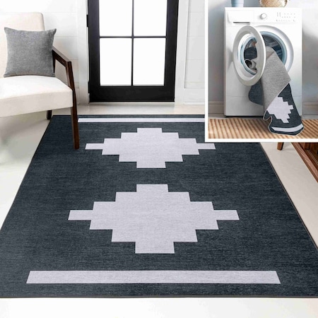 Jonathan Y Adriel Geometric Medallion Non-Slip Machine-Washable Navy/Light Gray 9 ft. x 12 ft. Area Rug WSH111B-9