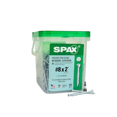 Spax #8 x 2 in Exterior / Interior Finish Partial Thread Powertrim Trim Head T-Star Plus Pail, 425PK 3231830400508