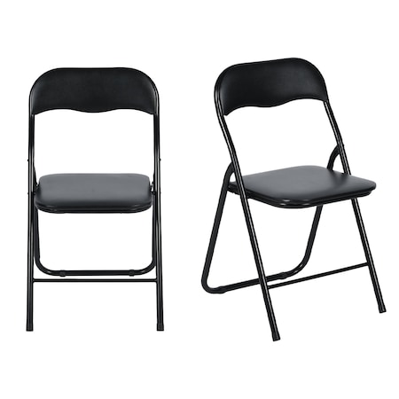 Homeroots Set of Two Black Faux Leather and Steel Folding Chairs, 2PK 719403
