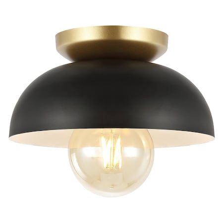 Jonathan Y Paulina 8.5" 1-Light Classic Industrial Iron LED Flush Mount, Black/Gold Painting JYL1327A