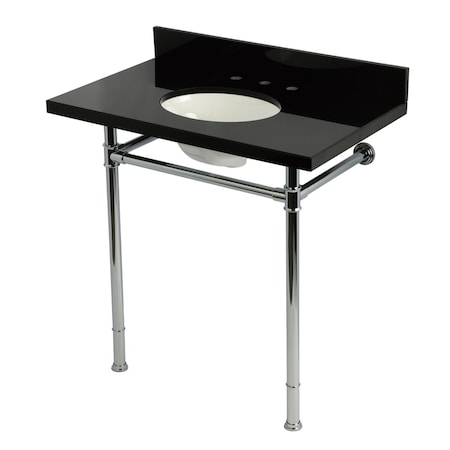 Kingston Brass 36-Inch Black Granite Console Sink with Stainless Steel Legs, 8-Inch, 3-Hole KVPK36228K81
