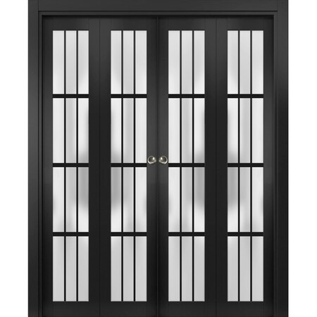 Sartodoors Sliding Closet Double Bi-fold Doors, Felicia 3312 Matte Black with Frosted Glass, Sturdy Tracks Mo FELICIA3312DBF-BLK-72 x 80 (4* 18x80)