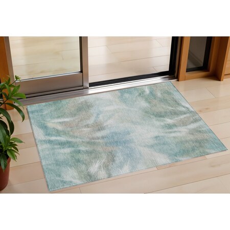 Homeroots 3' X 5' Sky Blue And Ivory Abstract Washable Indoor Outdoor Area Rug 631353