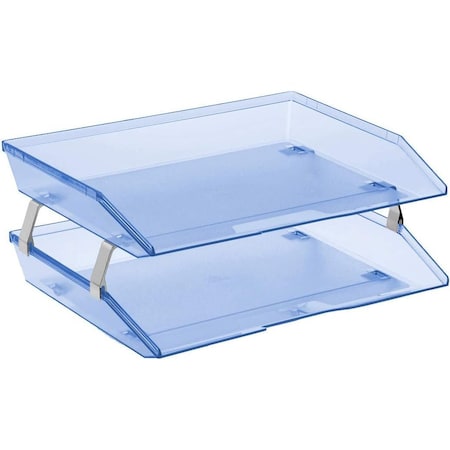 Acrimet Facility 2 Tier Letter Tray Side Load Letter Size Desktop File Organizer Plastic Clear Blue 253.2