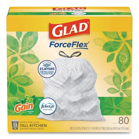 Glad 13 gal Trash Bags, 24 in x 27.38 in, Extra Heavy-Duty, .95 Mil, White 78900BX