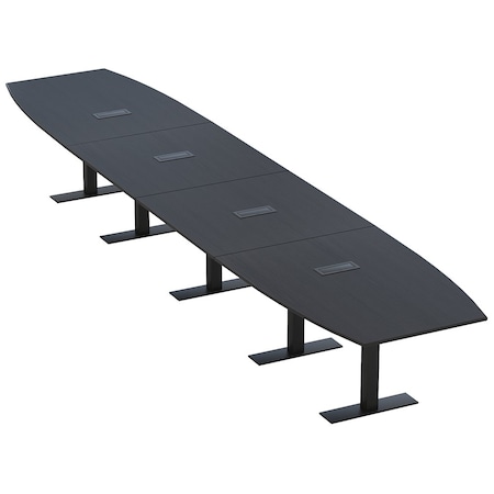 Skutchi Designs 20ft Boat Conference Table With Power | Harmony Series | 20 Person Meeting Room Table HAR-BOT-48X240-T.BK-U999ST19-EBLK