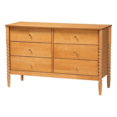 Baxton Studio Lucera Mid-Century Oak Brown Bobbin Wood 6-Drawer Dresser 257-14129-ZORO