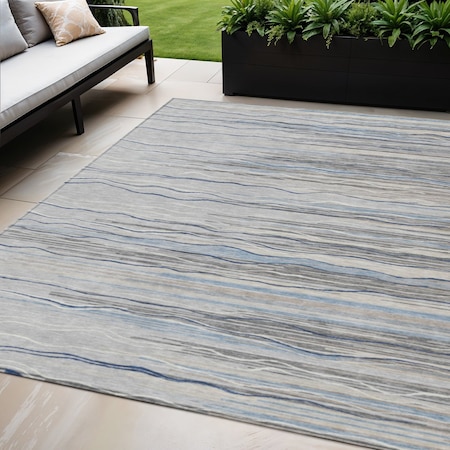 Homeroots 5' X 8' Gray Silver And Blue Striped Washable Indoor Outdoor Area Rug 597248