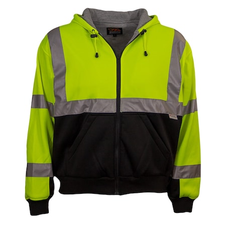 Reflective Apparel ANSI Type R Class 3 Full Zip Hooded Sweatshirt with Black Bottom, Inner Liner 603ST-LB-XL