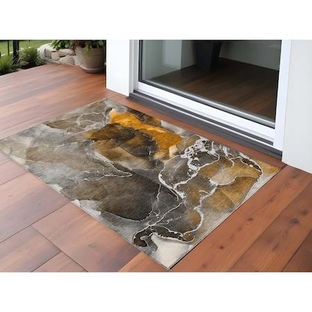 Homeroots 3' X 5' Brown and Gray Abstract Washable Non Skid Indoor Outdoor Area Rug 559436