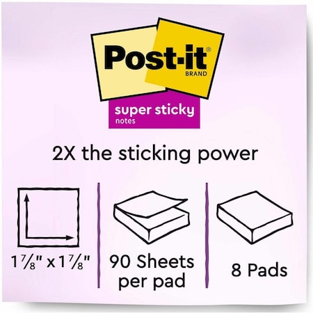 Post-It Pads in Energy Boost Collection Colors, 2" x 2", 90 Sheets/Pad, PK8 622-8SSAU