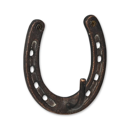 Homeroots 4in Antiqued Bronze Cast Iron Horseshoe Wall Hook 724075
