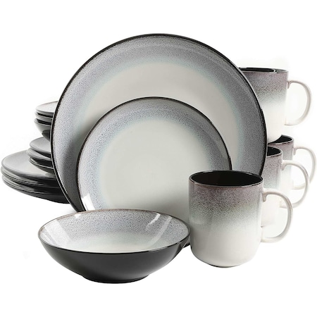Gibson Elite Rings of Saturn 16 Piece Reactive Glaze Stoneware Dinnerware Set in Teal 127326.16R