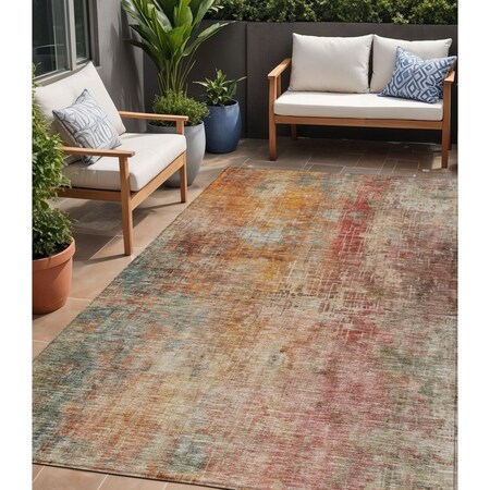 Homeroots 5' X 8' Tan Copper And Terra Cotta Abstract Washable Indoor Outdoor Area Rug 606117