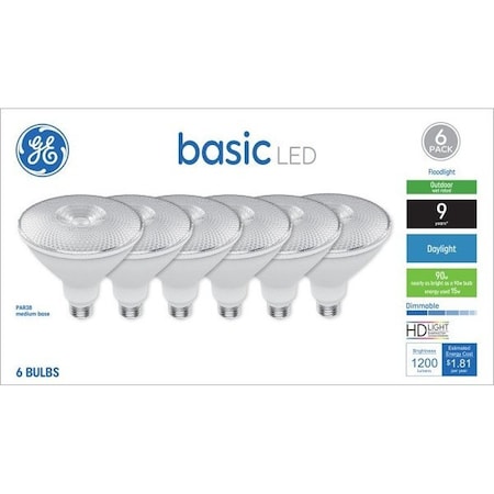 Ge LED Light Bulb, Spot and Flood, PAR38 Lamp, 90 W Equivalent, Yes, Frosted, 6PK 47849