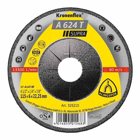 Klingspor A624T Supra Grinding Disc 5 x 1/4 x 7/8 T27, 10PK A624T1256.022D