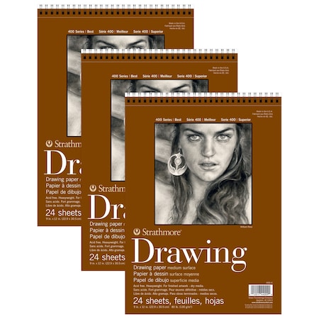 Strathmore 400 Series Drawing Pad, Smooth Finish, Wire Binding, 24 Sheet, 9x12 inch, 3PK P400-4-03