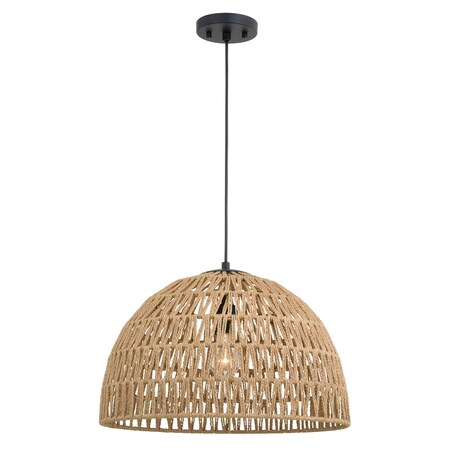 Vaxcel Nassau 1L LED Compatible Matte Black Transitional Pendant Light Natural Woven Rope Shade P0405
