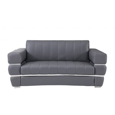 Homeroots 75in Gray And Silver Italian Leather Loveseat 477566