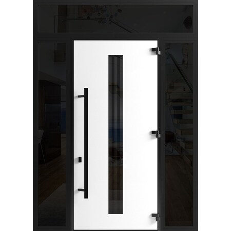 Vdomdoors Front Exterior Prehung Steel Door Ronex1055 Teak 96 2 Sidelight and Transom Window Sidelite Entry RONEX1055EXD-OAK-W12+36+12xH96+16-LH-I