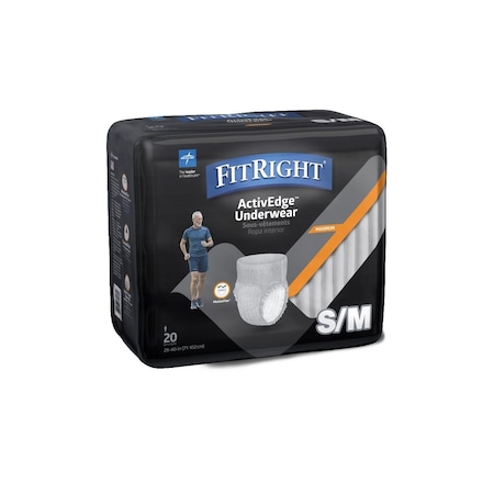 Medline FitRight ActiveEdge Ultra Incontinence Underwear for Men, Size S/M, For Waist Size 28in-40in, 20PK FIT23MSMZ