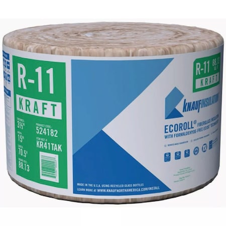 Knauf R-11 Kraft Faced Fiberglass Roll Insulation, bundle of 6 bags, covers 528SF, 6PK 524182