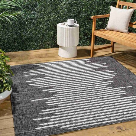 Jonathan Y Zolak Berber Stripe Geometric Black/Ivory 5 ft Square Indoor/Outdoor Area Rug SMB124E-5SQ