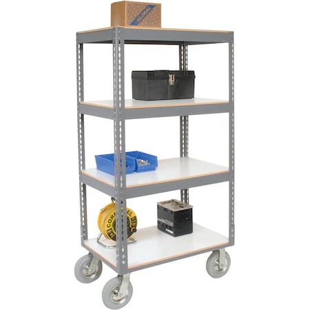 Global Industrial Boltless Shelf Truck w/4 Shelves and Pneumatic Casters, 60"Lx24"Wx68"H, Gray 330430