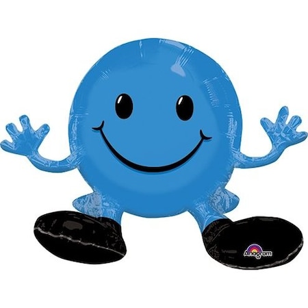Loonballoon Smile Balloons, 18 inch Smiley FACE - Blue LOON-LAB-29640-Q-P