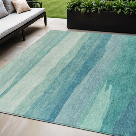 Homeroots 5' X 8' Turquoise Striped Washable Indoor Outdoor Area Rug 608152