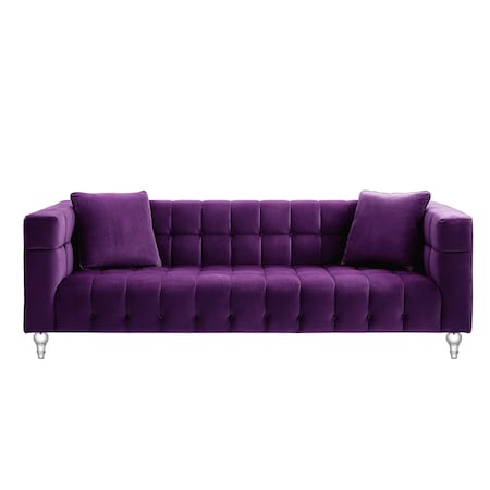 Homeroots 88" Purple Velvet Wood Sofa With Toss Pillows 543980