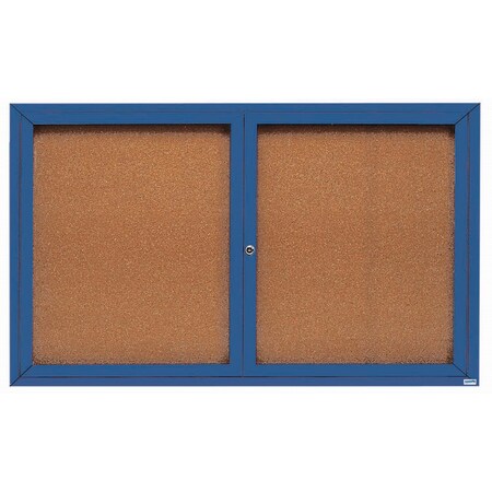 Aarco Enclosed Natural Pebble Grain Cork Bulletin Board w/ Blue Powder Coated Al Frame, 36''Hx60''W DCC3660RB