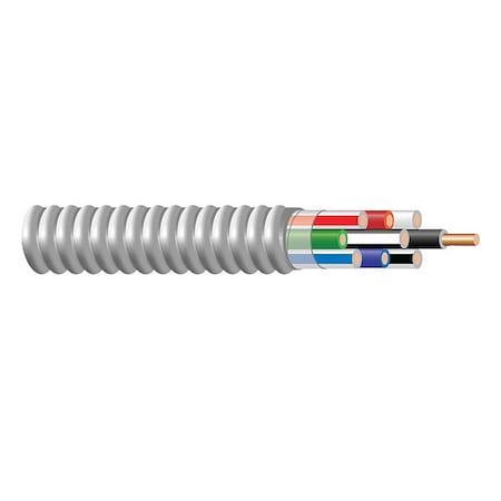 Southwire Metal Clad Building Cable, MC, 12 AWG, 4C with Ground C, Silver, Aluminum, Stranded, 600V AC 56680101