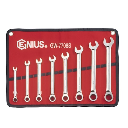 Genius Tools 8 Piece SAE Combination Ratcheting Wrench Set GW-7708S