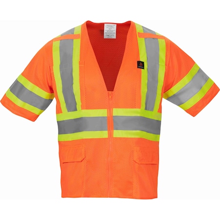 Ironwear Two-Tone Hi-Vis FR Safety Vest XL Class 3 , Zipper 6 Pockets 1293FR-OZ-RD-XL