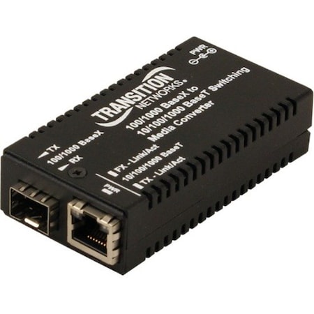 Transition Networks 10/100/1000 BASE-T TO 100/1000 BASE-X MINI SFP MEDIA CONVERTER WITH NA POWER SUP M/GE-PSW-SFP-01-NA