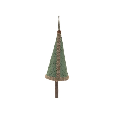 Homeroots Set of Four Green And Natural Woven Bamboo Christmas Tree Shaped Ornaments, 4PK 633368