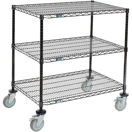 Global Industrial Nexel, 3 Shelf, Shelf Cart, Black Epoxy, 36"W x 14"D x 40"H, Poly Casters, 4 Swivel, 2 Brake B3144346