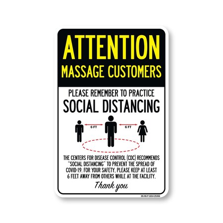 Signmission PSA, Massage Customers Practice Social Distancing, 14in X 10in Rigid Plastic, OS-NS-P-1014-25366 OS-NS-P-1014-25366