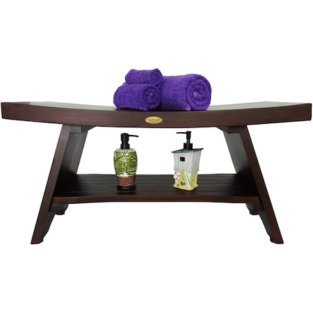 Homeroots 18" X 35" Dark Brown Solid Wood Rectangular Shower Bench With Shelf 383306