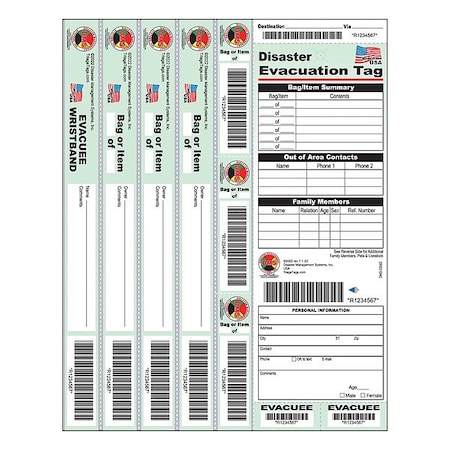 Disaster Management Systems Evacuation Tag, Synthetic Paper, 1/4 in H x 8 1/2 in W, Multi-Color, 20 PK DMS-05582