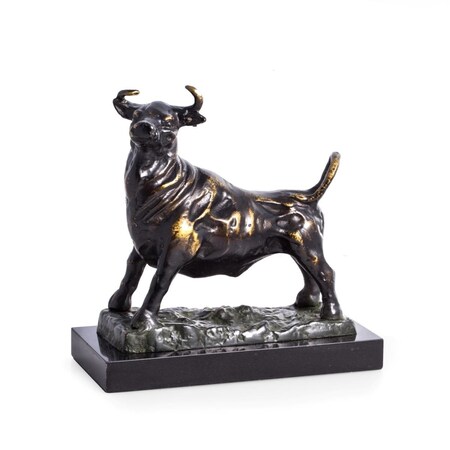 Bey Berk International Bey-Berk International  Cast Metal Majestic Bull Sculpture on Marble Base, Bronze B103