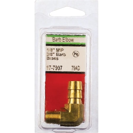 Westlake Pipe & Fittings 1/8'' MPTx3/8'' Hose Barbed 90 Deg. Brass Elbow, 1/4 Bend 17-7907