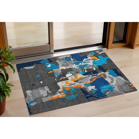 Homeroots 3' X 5' Charcoal Copper And Teal Blue Abstract Washable Indoor Outdoor Area Rug 599544